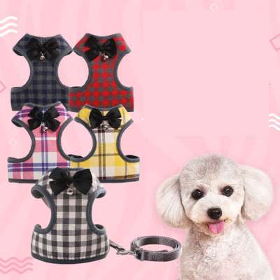 Dog Cooling Vest Puppy Leashes And Harness With Bell And Tie Grid Dog Leash Plaid Dress Pet Leash Vest Harness